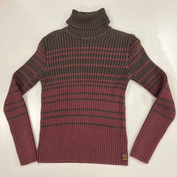 Vintage Y2K Calvin Klein Jeans Sweater Womens M Striped Rib Turtleneck Pullover - Picture 8 of 15